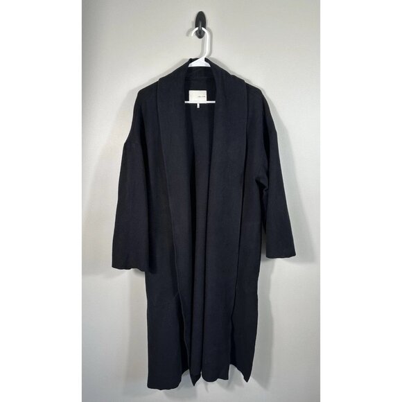 Oak + Fort Jacket Womens Large Black Coatigan Open Front Minimalist Contemporary - Picture 1 of 10
